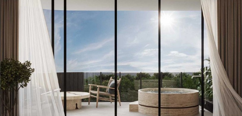 Premium terrace with a travertine jacuzzi and ocean view